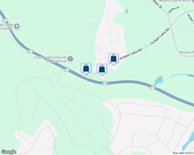 map of restaurants, bars, coffee shops, grocery stores, and more near 7501 North Carolina 211 in Moore County