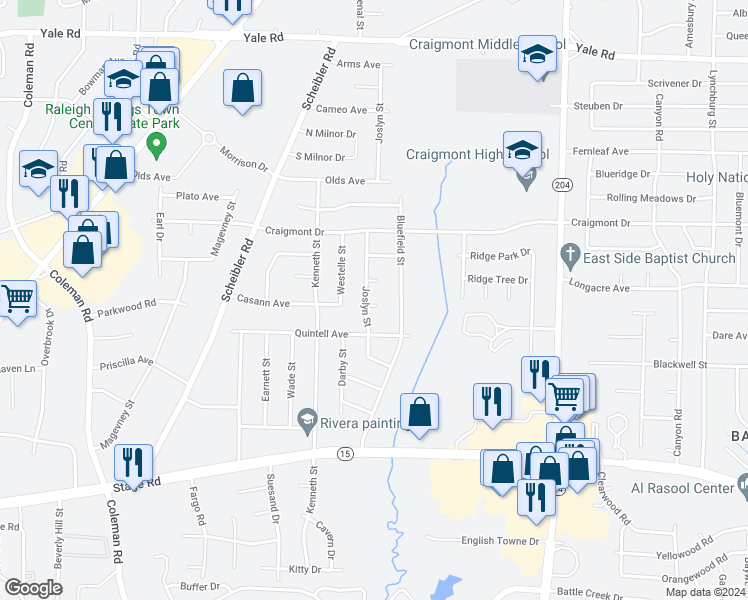 map of restaurants, bars, coffee shops, grocery stores, and more near 3182 Casann Cove in Memphis