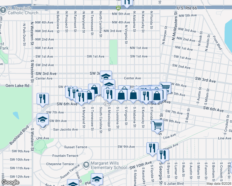 map of restaurants, bars, coffee shops, grocery stores, and more near 408 South Louisiana Street in Amarillo