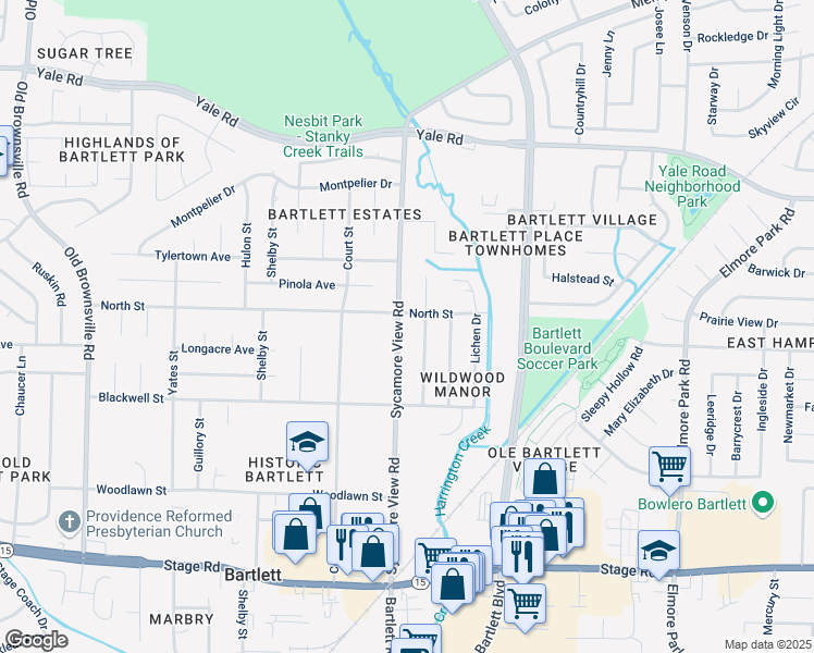 map of restaurants, bars, coffee shops, grocery stores, and more near 3184 Sycamore View Road in Memphis