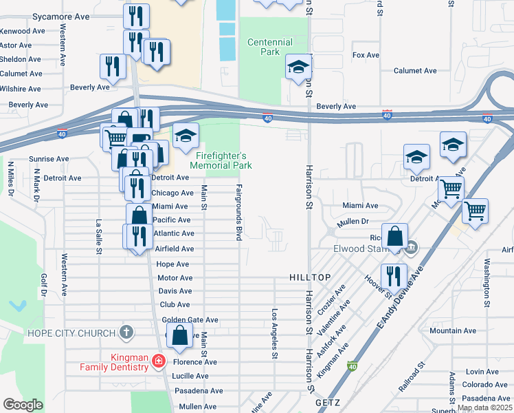 map of restaurants, bars, coffee shops, grocery stores, and more near 2998 Fairgrounds Boulevard in Kingman