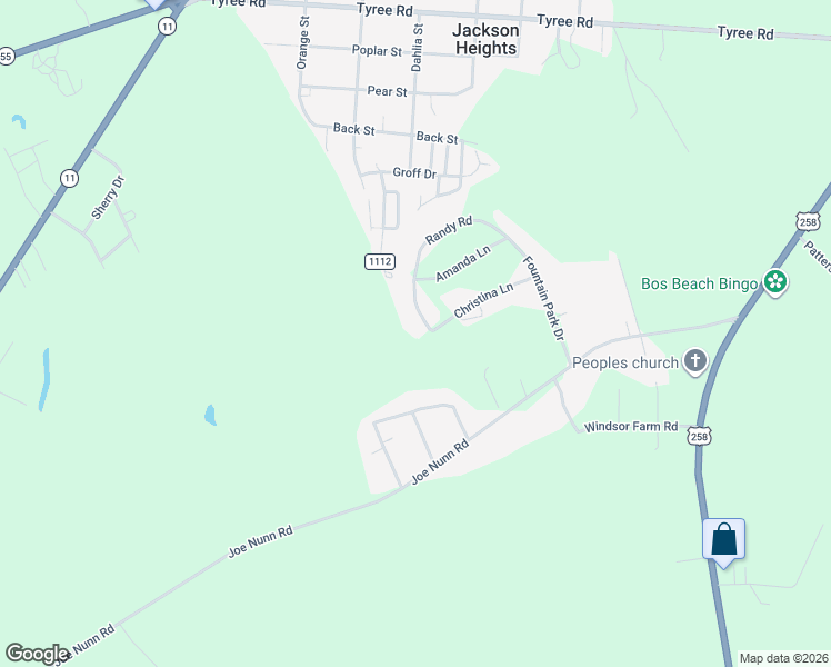 map of restaurants, bars, coffee shops, grocery stores, and more near 736 Fountain Park Drive in Kinston