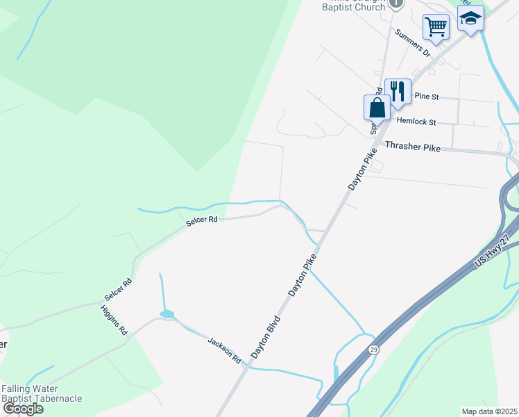 map of restaurants, bars, coffee shops, grocery stores, and more near 8027 Selcer Road in Soddy-Daisy