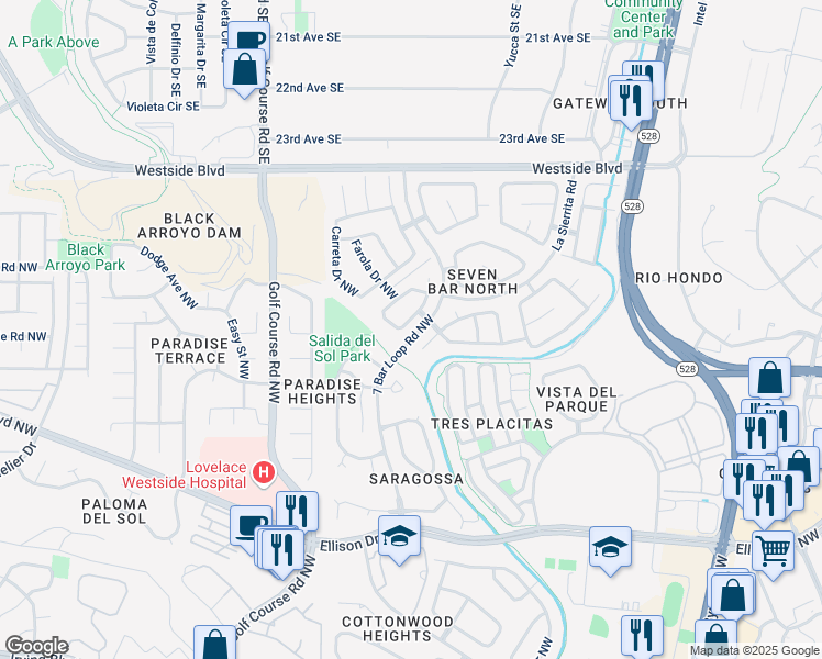 map of restaurants, bars, coffee shops, grocery stores, and more near 4241 Montera Place Northwest in Albuquerque