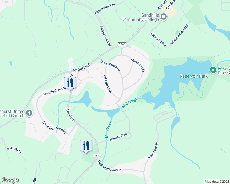 map of restaurants, bars, coffee shops, grocery stores, and more near 355 Lakewood Drive in Pinehurst