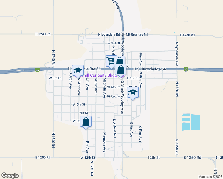map of restaurants, bars, coffee shops, grocery stores, and more near 303 North Walnut Avenue in Erick
