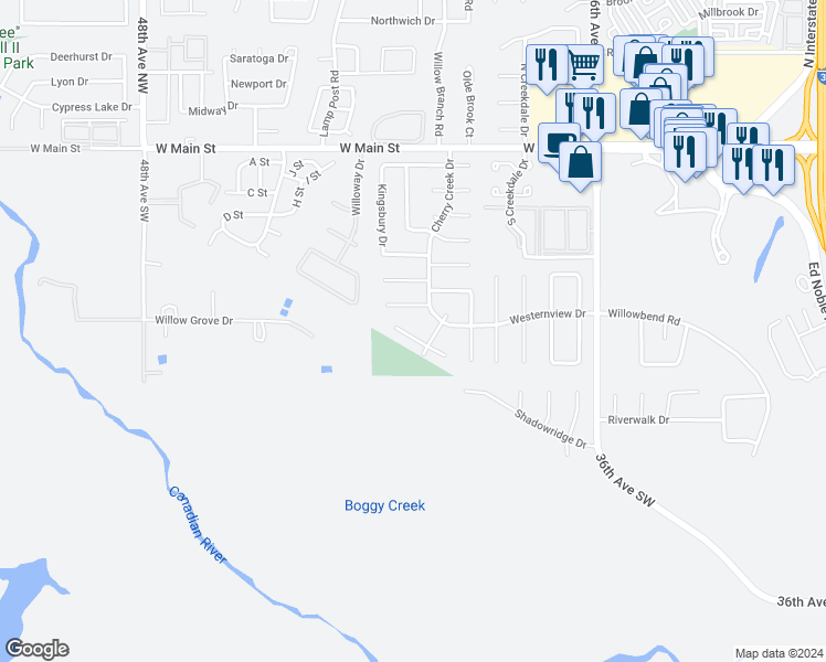 map of restaurants, bars, coffee shops, grocery stores, and more near 4021 Morrison Ct in Norman