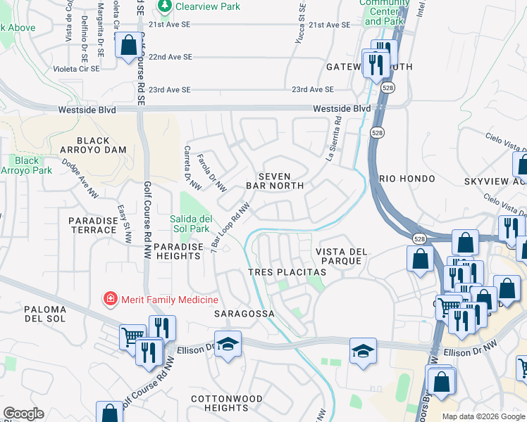 map of restaurants, bars, coffee shops, grocery stores, and more near 4220 Montera Pl NW in Albuquerque