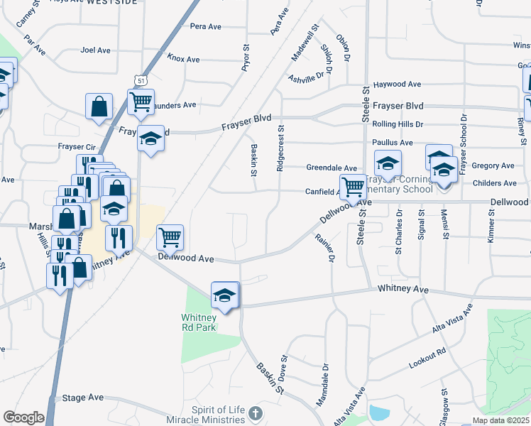 map of restaurants, bars, coffee shops, grocery stores, and more near 3179 Ridgecrest Street in Memphis