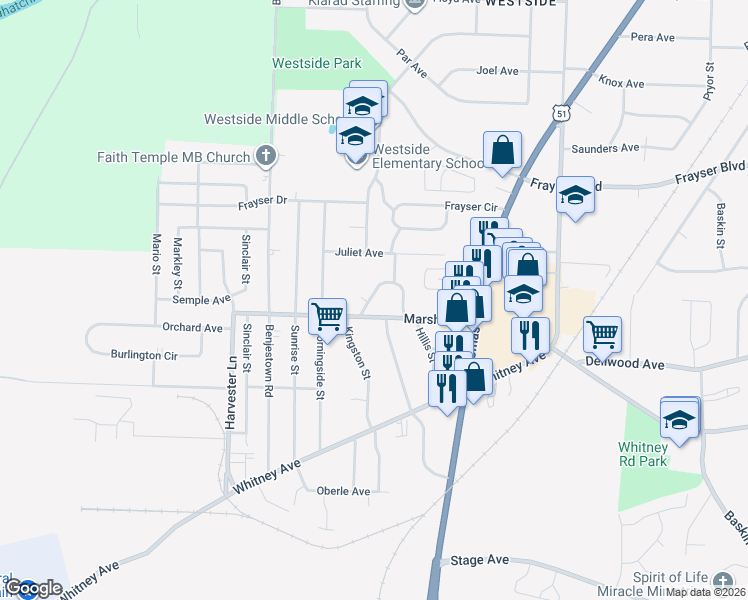 map of restaurants, bars, coffee shops, grocery stores, and more near 3187 East Shirley Circle in Memphis