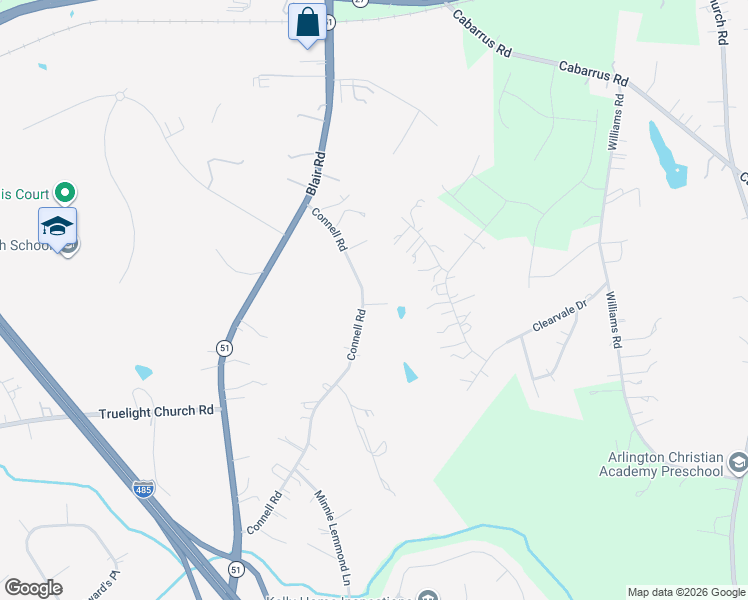 map of restaurants, bars, coffee shops, grocery stores, and more near 10704 Connell Road in Mint Hill