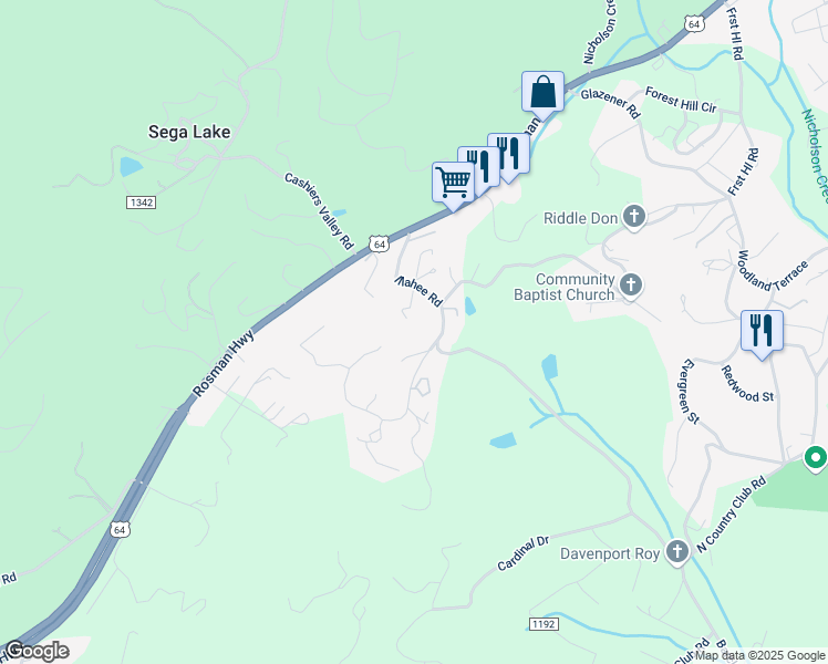 map of restaurants, bars, coffee shops, grocery stores, and more near 6 Koda Drive in Brevard
