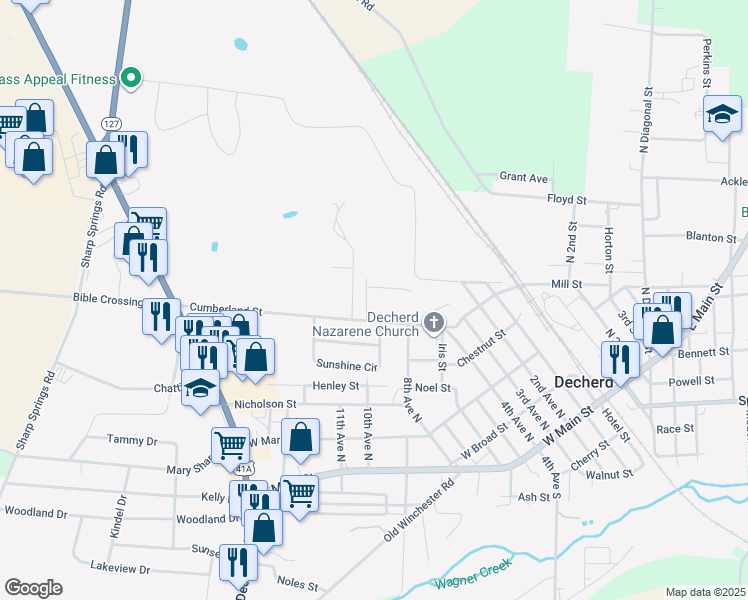 map of restaurants, bars, coffee shops, grocery stores, and more near 48 Taylor Drive in Decherd