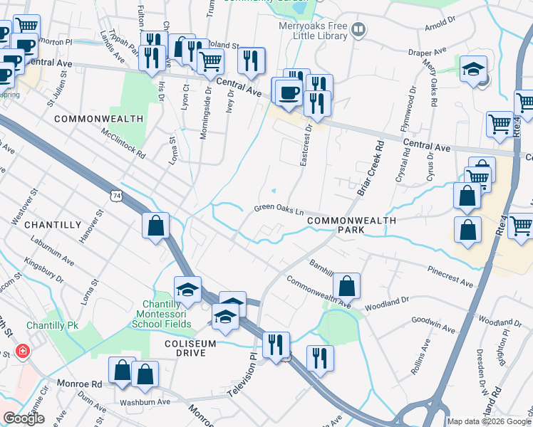 map of restaurants, bars, coffee shops, grocery stores, and more near in Charlotte