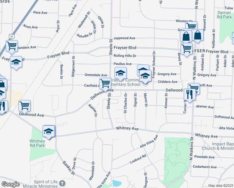 map of restaurants, bars, coffee shops, grocery stores, and more near 3181 Saint Charles Drive in Memphis