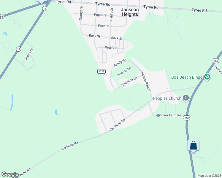 map of restaurants, bars, coffee shops, grocery stores, and more near 736 Fountain Park Drive in Kinston
