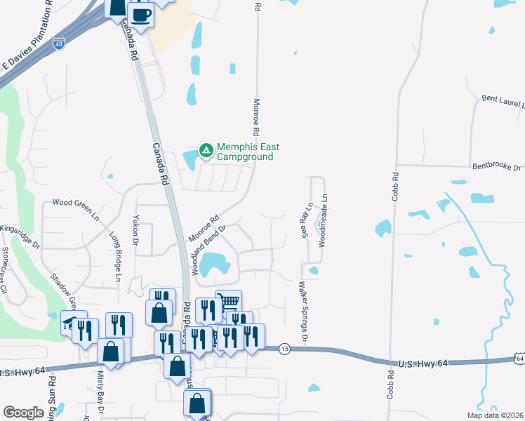map of restaurants, bars, coffee shops, grocery stores, and more near 10021 Woodland Pine Cove West in Lakeland