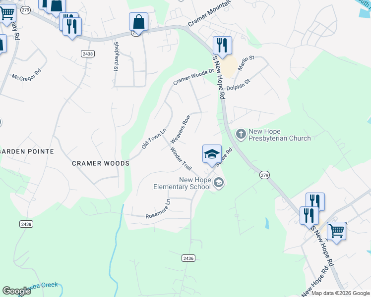 map of restaurants, bars, coffee shops, grocery stores, and more near 4325 Spooler Court in Gastonia