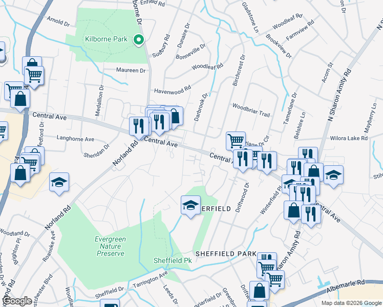 map of restaurants, bars, coffee shops, grocery stores, and more near 1848 Progress Lane in Charlotte