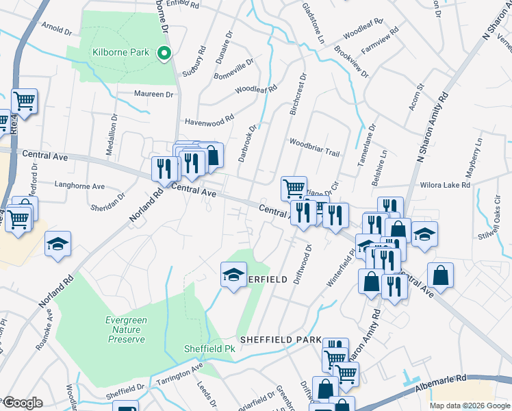 map of restaurants, bars, coffee shops, grocery stores, and more near in Charlotte