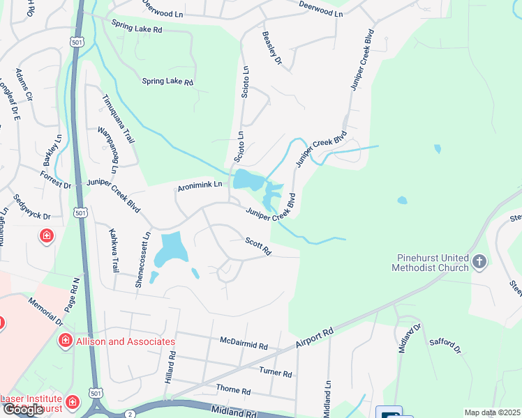map of restaurants, bars, coffee shops, grocery stores, and more near 43 Juniper Creek Boulevard in Pinehurst