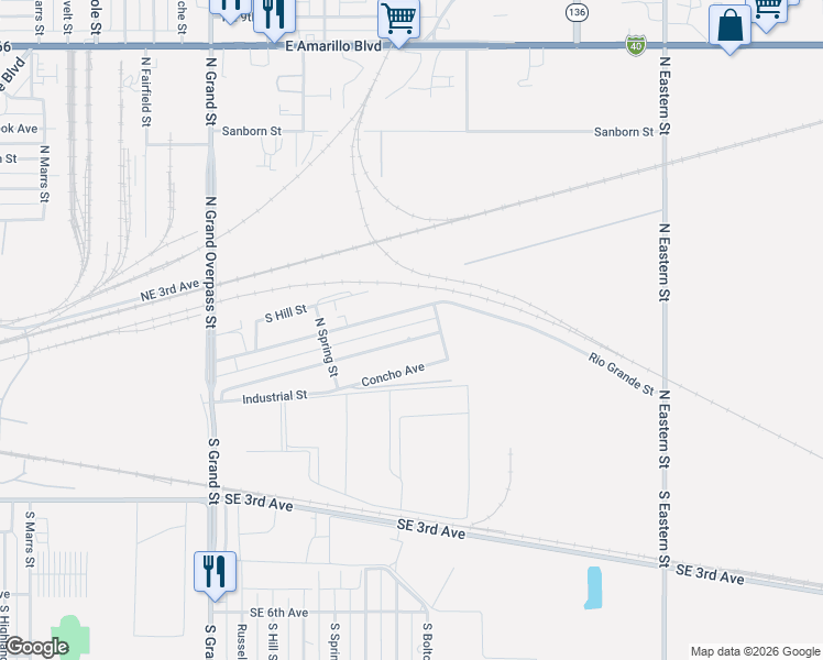 map of restaurants, bars, coffee shops, grocery stores, and more near 4044 Neuches Ave in Amarillo