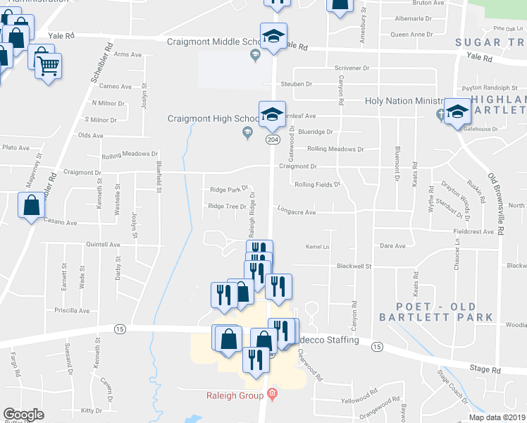 map of restaurants, bars, coffee shops, grocery stores, and more near 3181 Covington Pike in Memphis
