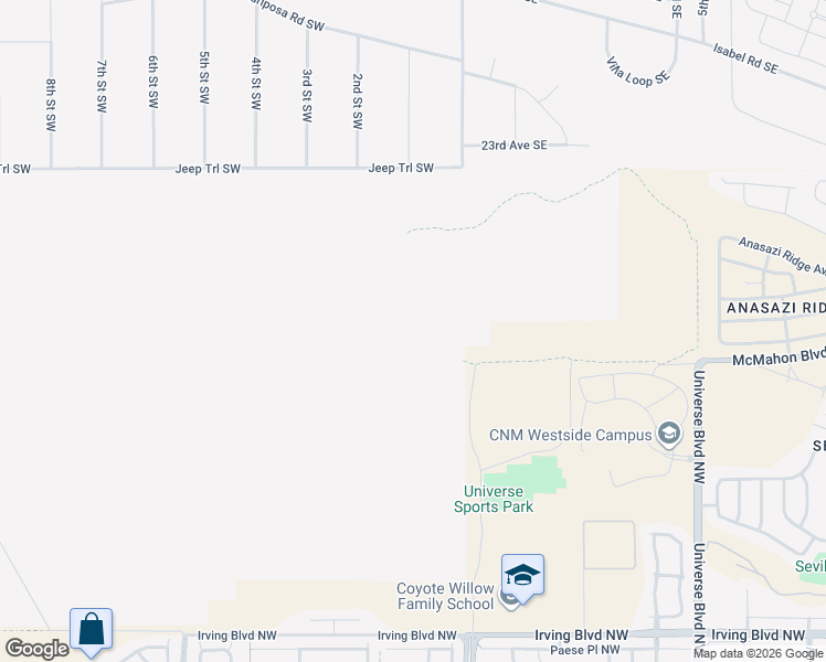map of restaurants, bars, coffee shops, grocery stores, and more near County Trail in Albuquerque