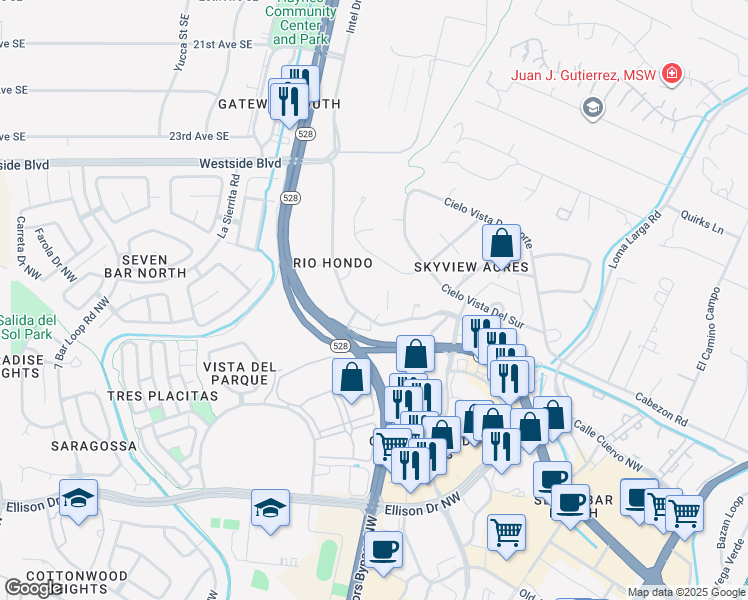 map of restaurants, bars, coffee shops, grocery stores, and more near 2608 American Road Northwest in Rio Rancho