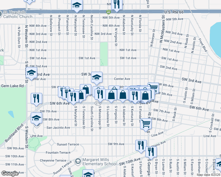 map of restaurants, bars, coffee shops, grocery stores, and more near 408 South Louisiana Street in Amarillo