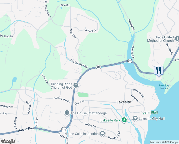 map of restaurants, bars, coffee shops, grocery stores, and more near 9438 Hixson Pike in Soddy-Daisy