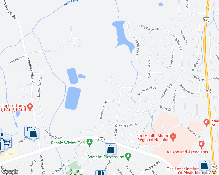 map of restaurants, bars, coffee shops, grocery stores, and more near 9 Remington Lane in Pinehurst