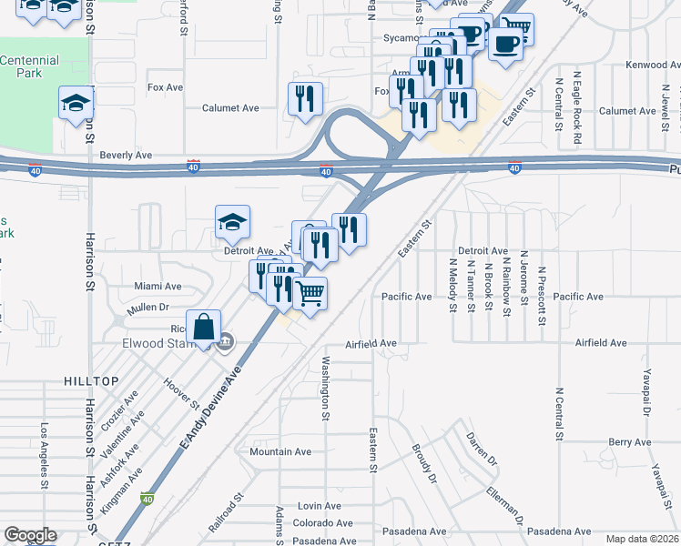 map of restaurants, bars, coffee shops, grocery stores, and more near 2930 E Andy Devine Ave in Kingman