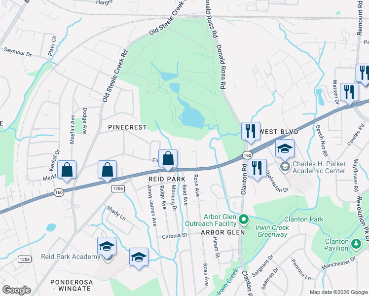 map of restaurants, bars, coffee shops, grocery stores, and more near in Charlotte