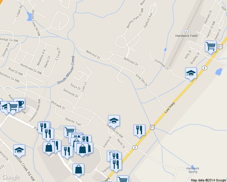 map of restaurants, bars, coffee shops, grocery stores, and more near Highway 2 in Cleveland