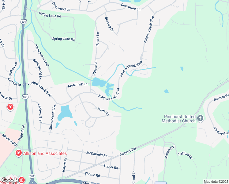 map of restaurants, bars, coffee shops, grocery stores, and more near 57 Juniper Creek Boulevard in Pinehurst