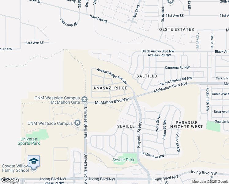 map of restaurants, bars, coffee shops, grocery stores, and more near 6530 Basket Weaver Avenue Northwest in Albuquerque