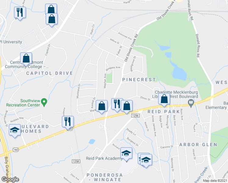 map of restaurants, bars, coffee shops, grocery stores, and more near 2801 Old Steele Creek Road in Charlotte