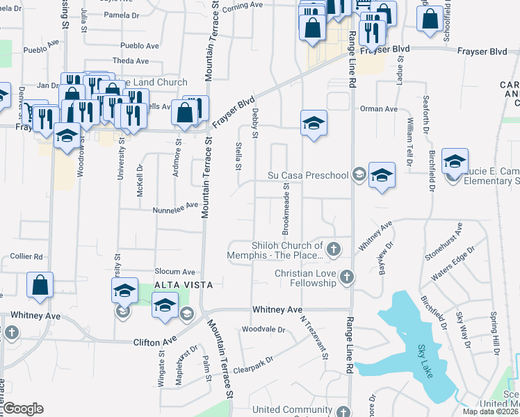 map of restaurants, bars, coffee shops, grocery stores, and more near 2451 Debby Cove in Memphis