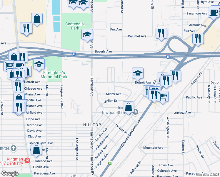 map of restaurants, bars, coffee shops, grocery stores, and more near 2430-2438 Miami Avenue in Kingman