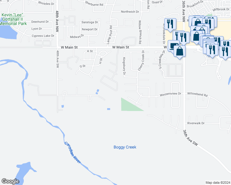 map of restaurants, bars, coffee shops, grocery stores, and more near 4226 Willowpoint Drive in Norman