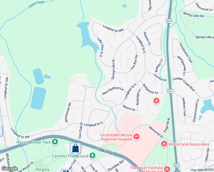 map of restaurants, bars, coffee shops, grocery stores, and more near 44 Spring Lake Drive in Pinehurst