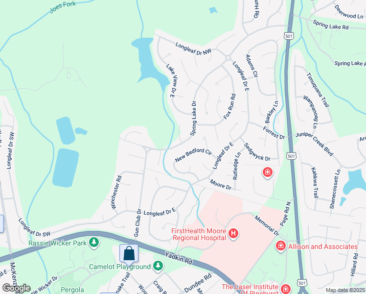 map of restaurants, bars, coffee shops, grocery stores, and more near 44 Spring Lake Drive in Pinehurst