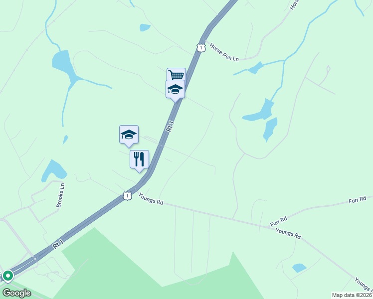 map of restaurants, bars, coffee shops, grocery stores, and more near 5589 U.S. 1 in Vass