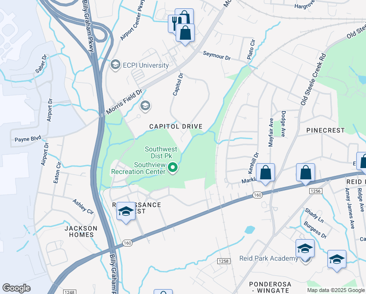 map of restaurants, bars, coffee shops, grocery stores, and more near 4517 Helena Street in Charlotte
