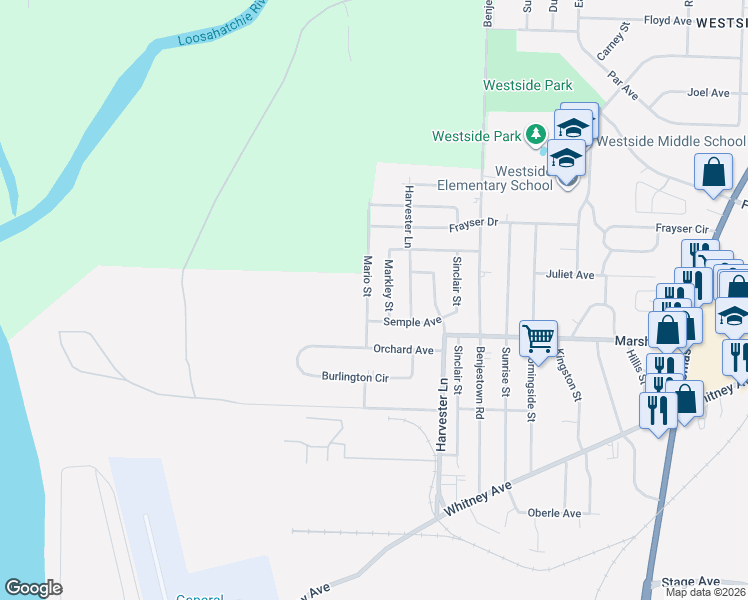 map of restaurants, bars, coffee shops, grocery stores, and more near 3242 Markley Street in Memphis