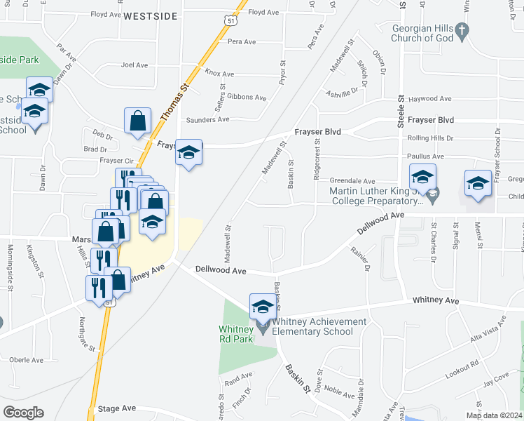 map of restaurants, bars, coffee shops, grocery stores, and more near 1211 Canfield Avenue in Memphis