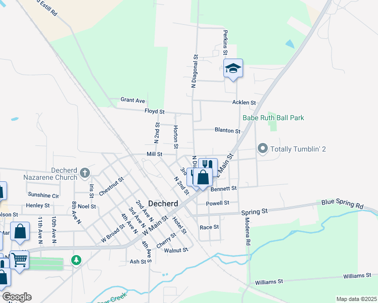 map of restaurants, bars, coffee shops, grocery stores, and more near 409 North Diagonal Street in Decherd