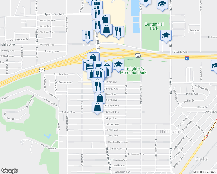 map of restaurants, bars, coffee shops, grocery stores, and more near 1925 Chicago Avenue in Kingman
