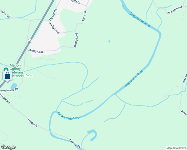 map of restaurants, bars, coffee shops, grocery stores, and more near 602 Shirley Loop in Whitwell